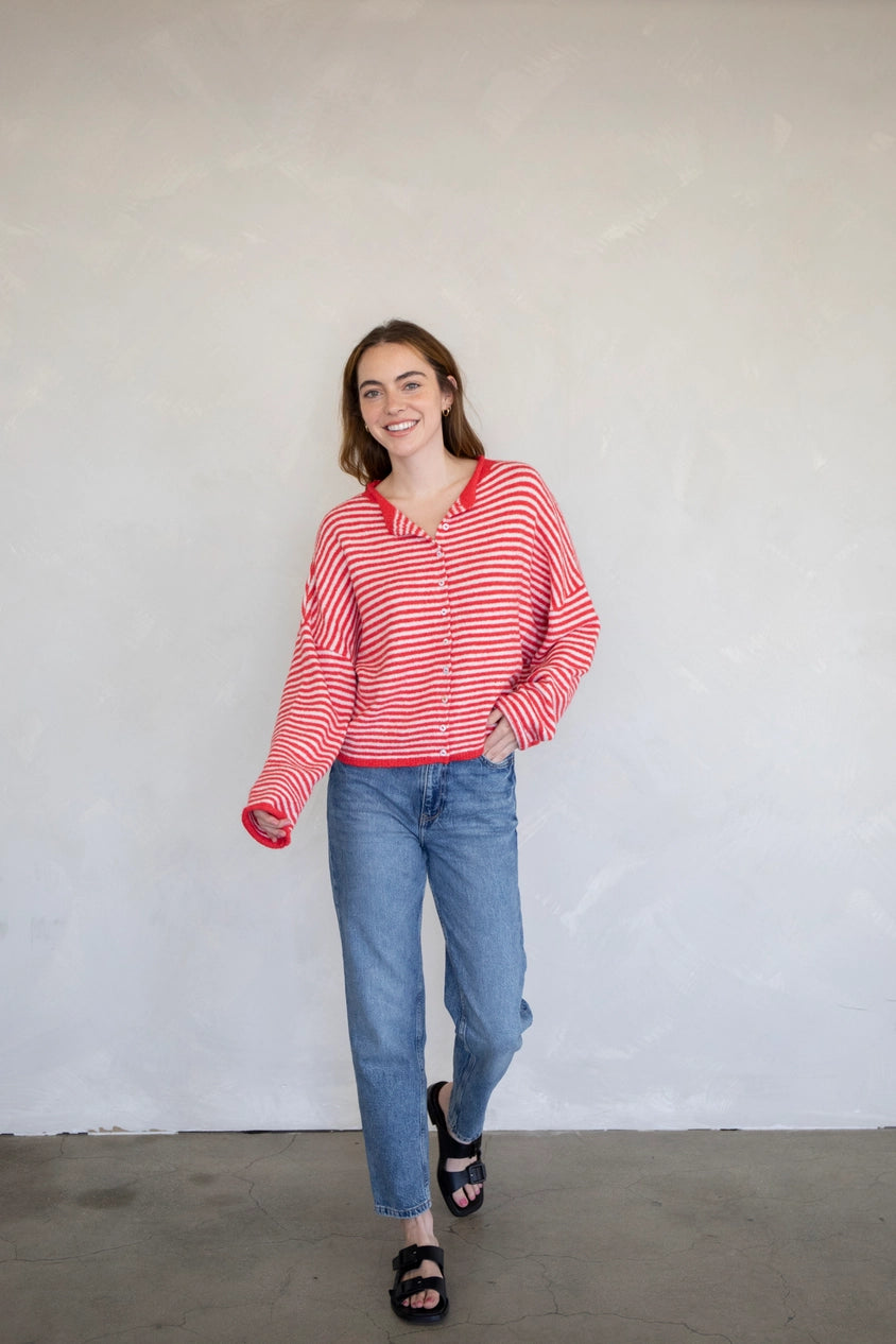 Piper Cardigan - Red/White Stripe