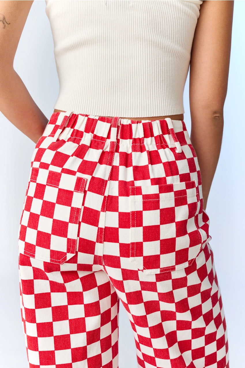 Checking In Pants - Red - Revel Boutique