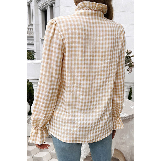 Genevieve Gingham Blouse - Khaki - Revel Boutique