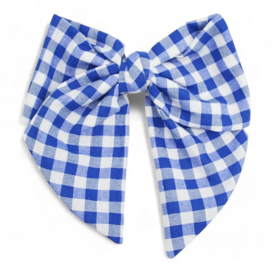 Girly Game Day Bow - Blue/White - Revel Boutique