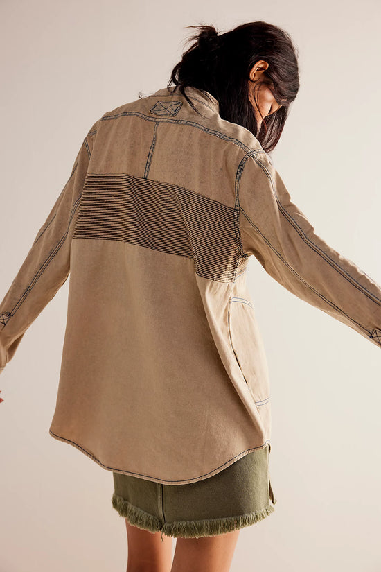 Free People: Moto Color Block Shirt - Sand Jam - Revel Boutique