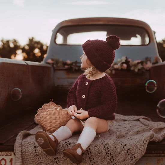 Plum Garter Stitch Baby Cardigan