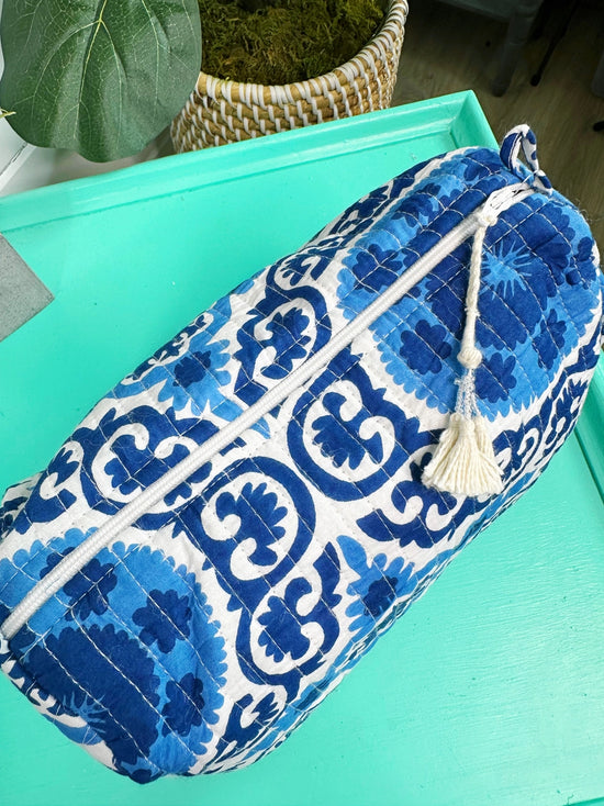 Quilted Makeup Bag - Blue