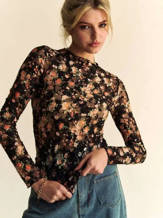 Garden Party Lace Mesh Top - Black