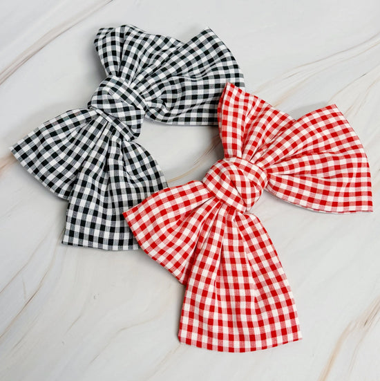 Gingham Girls Bow - Black - Revel Boutique