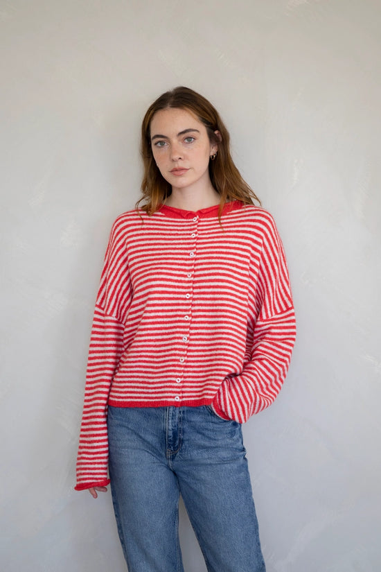 Piper Cardigan - Red/White Stripe