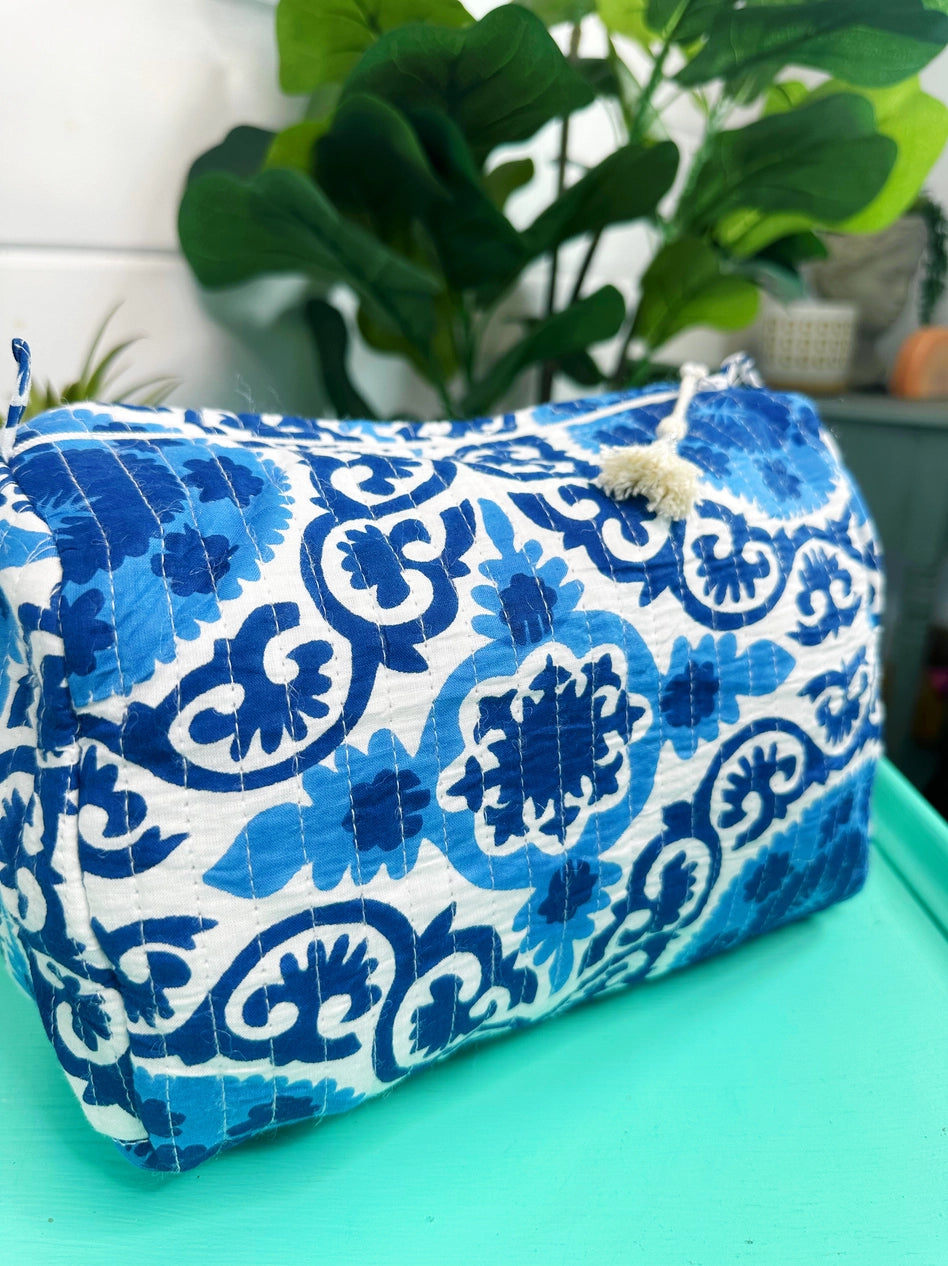 Quilted Makeup Bag - Blue